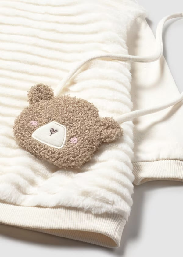 Cream Faux Fur Dress with Teddy Bear Bag 9573