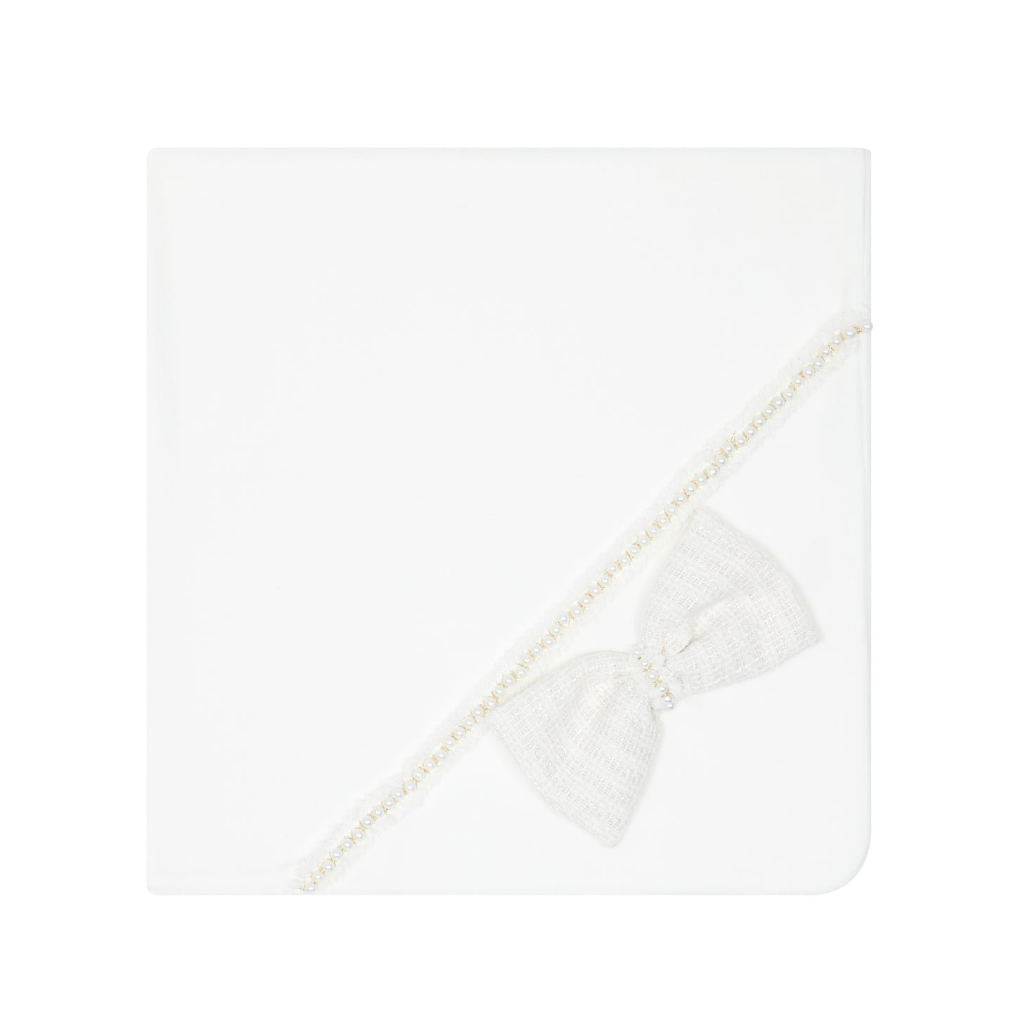 Deolinda baby girl ivory velour baby blanket with tweed bow and pearl details 