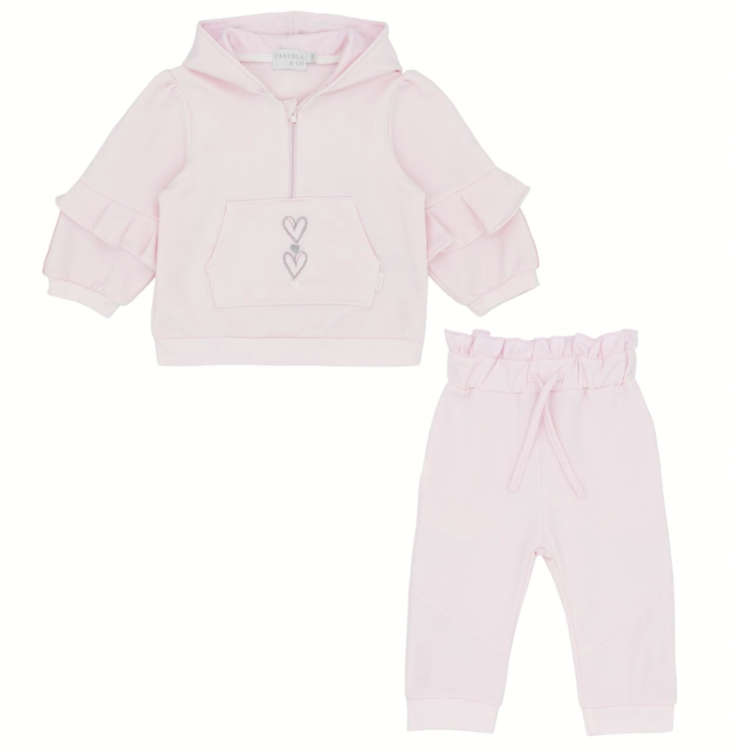 Pastels & co pink sporty ruffle hoodie and jogging bottoms 