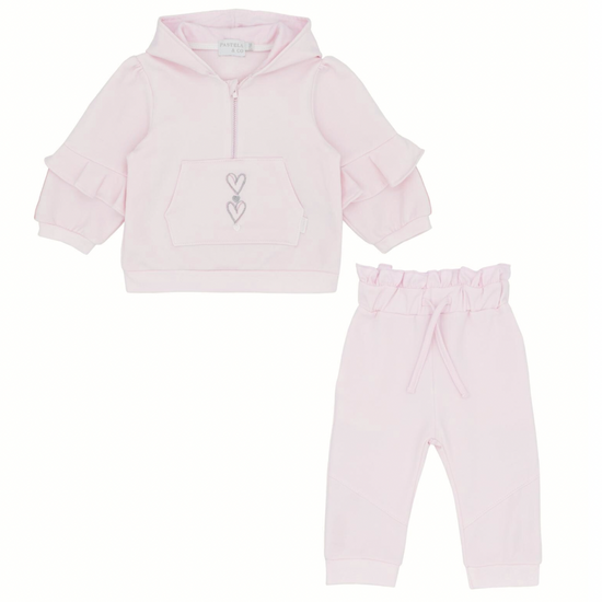 Pastels & co pink sporty ruffle hoodie and jogging bottoms 