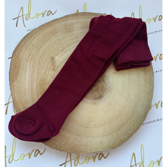 Load image into Gallery viewer, Girls burgundy cotton tights - Adora Childrenswear
