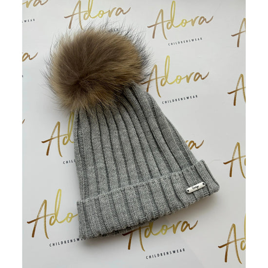 Rahigo grey knitted faux fur hat for kids