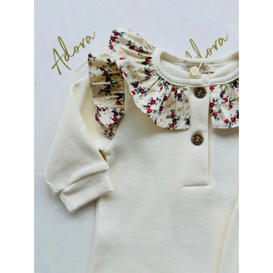 Cream ribbed pyjamas with floral detailing - Wedoble
