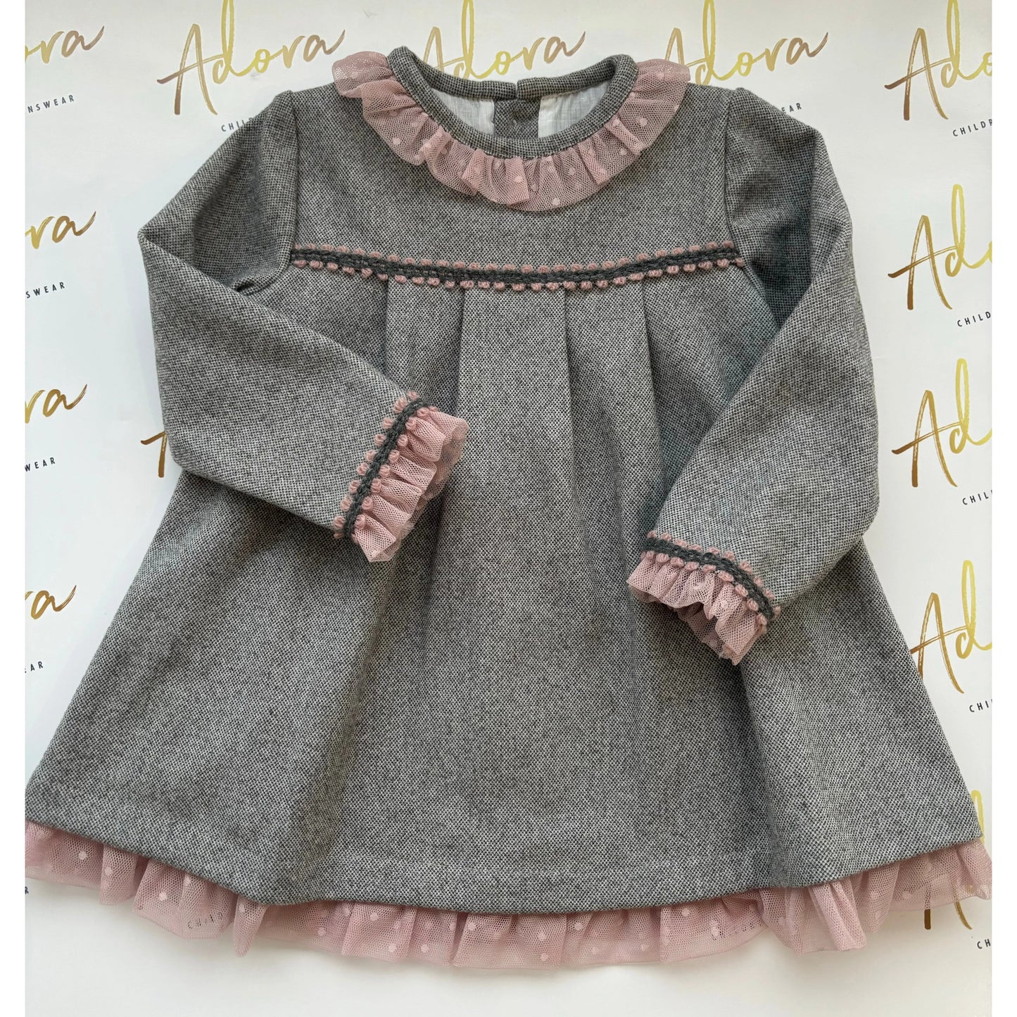 Grey and pink tulle dress for girls - Spanish designer wear 
