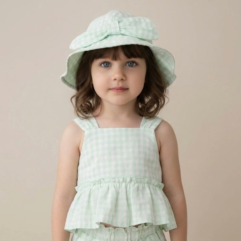 Pastels & Co girls mint green gingham sun hat 