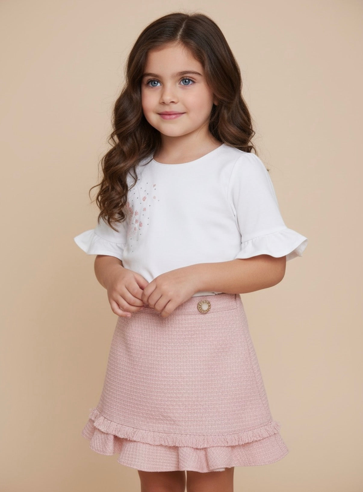 Chic by Deolinda dusky pink skirt and white cotton blouse 