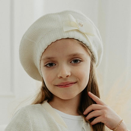 Little girls knitted cream hat with fur pom - Adora Childrenswear