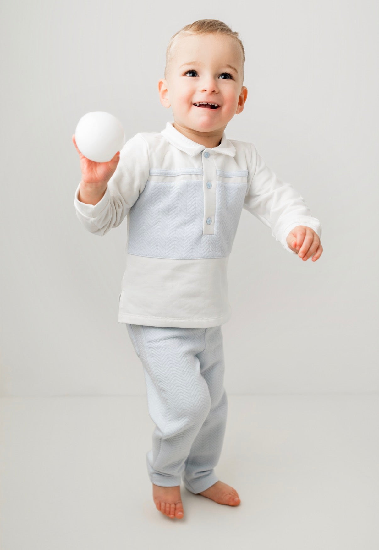 Pastels & co boys white and blue polo top and pants set 