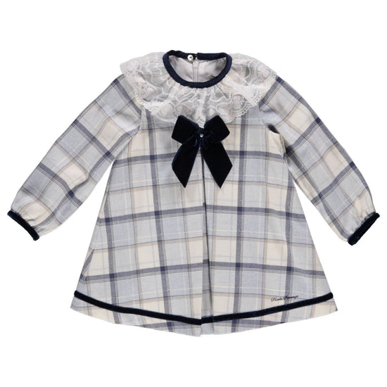 Blue checked dress with lace collar from Piccola Speranza