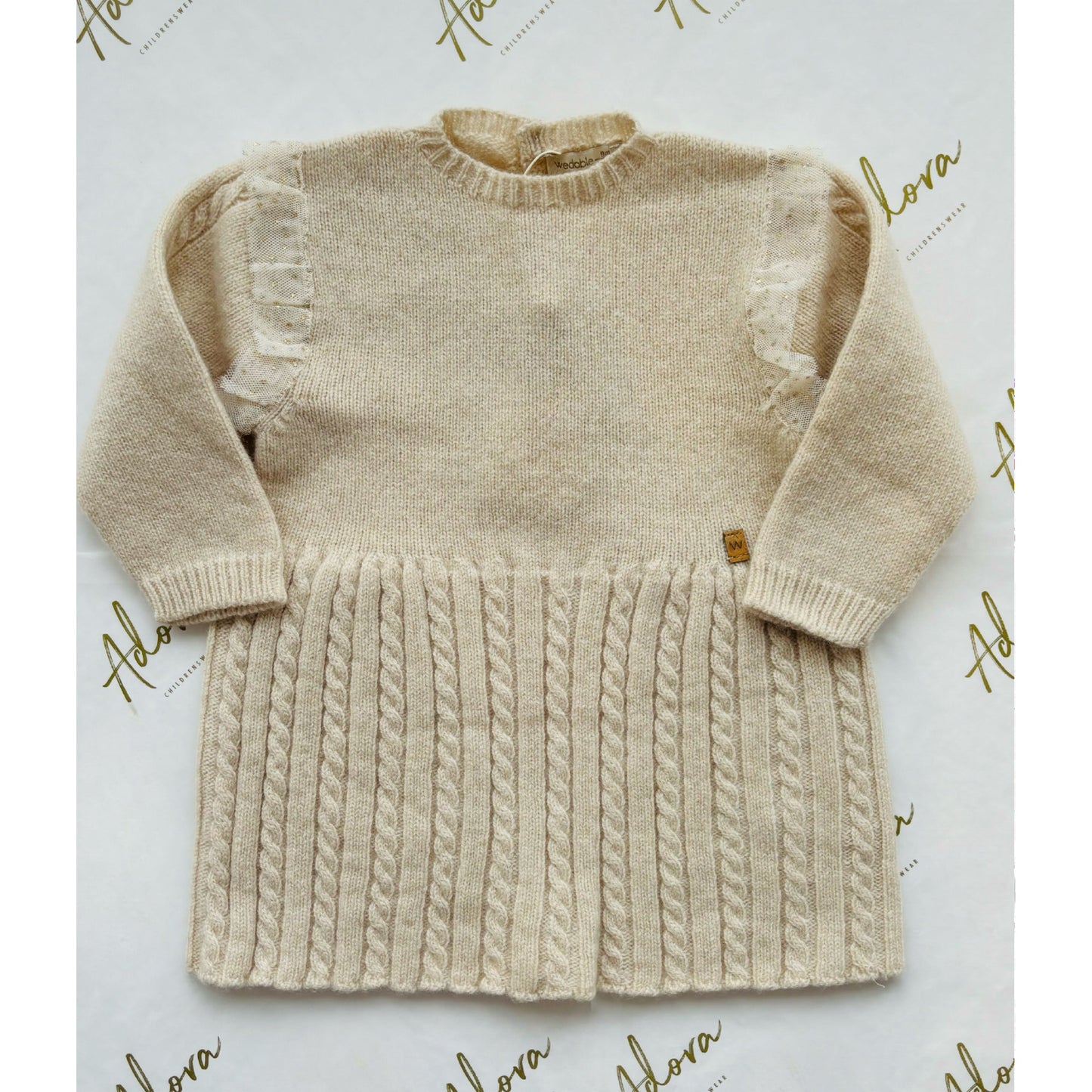 Charger l&amp;#39;image dans la galerie, Beige and gold knitted dress for baby girls - Wedoble
