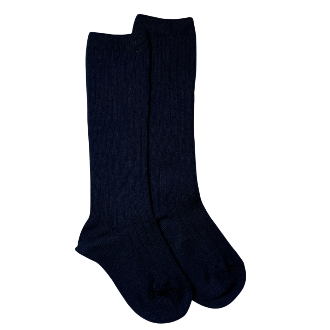 Boys Navy Knee high Ribbed Spanish socks - Adora Childrenswear