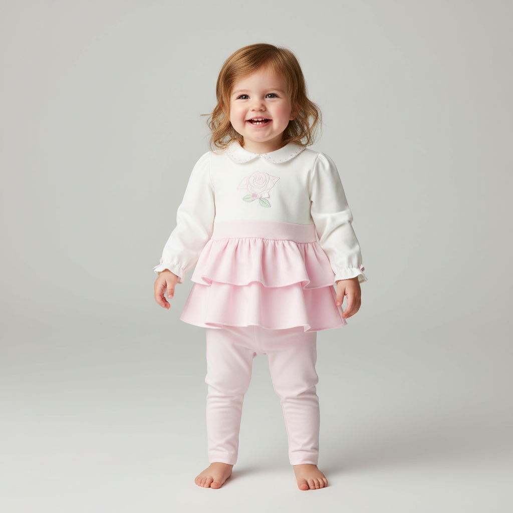 White and Pink Rose Leggings Set 9607