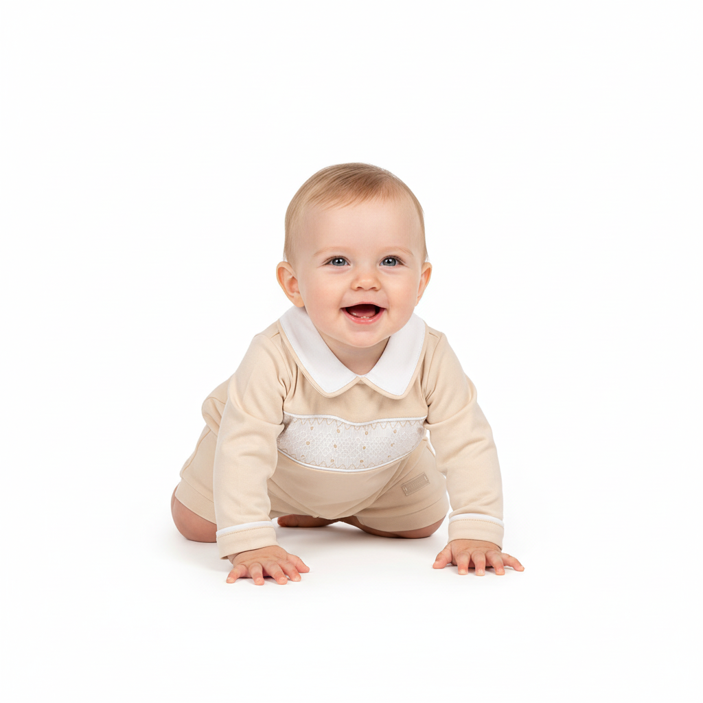 Beige Smocked Top and Shorts Set 9503