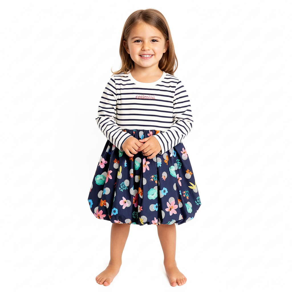 Multicoloured Striped Puffball Dress 9539