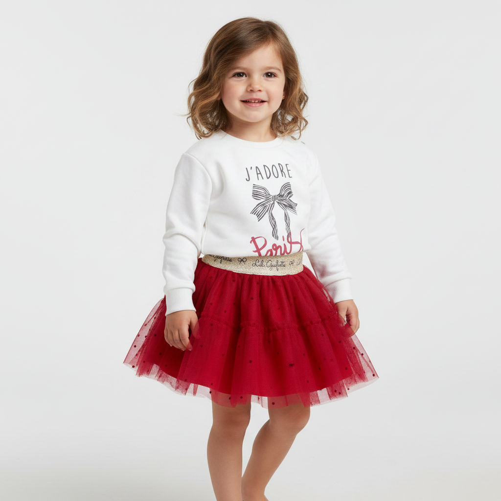 Ivory J'Adore Sweater and Burgundy Tutu Skirt 9549