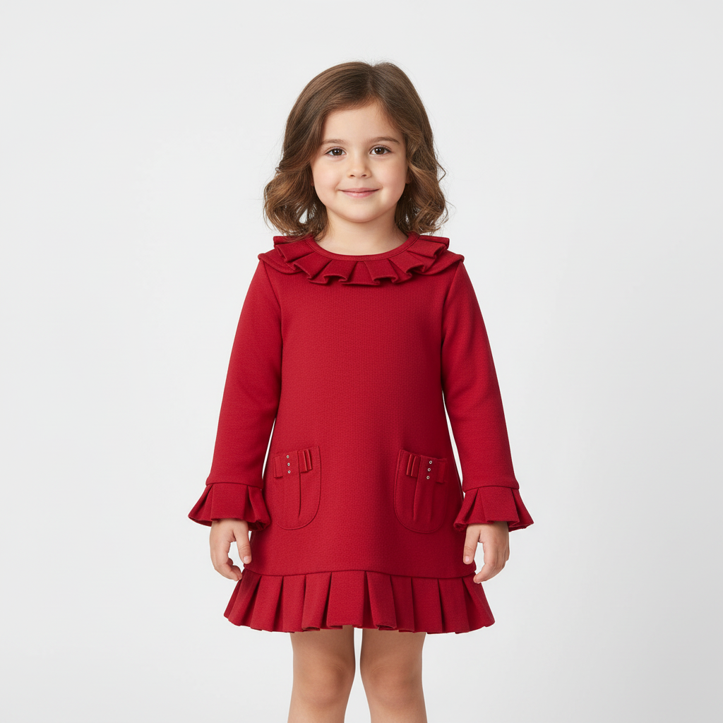 Red Pleated Top and Pinafore Dress 9089