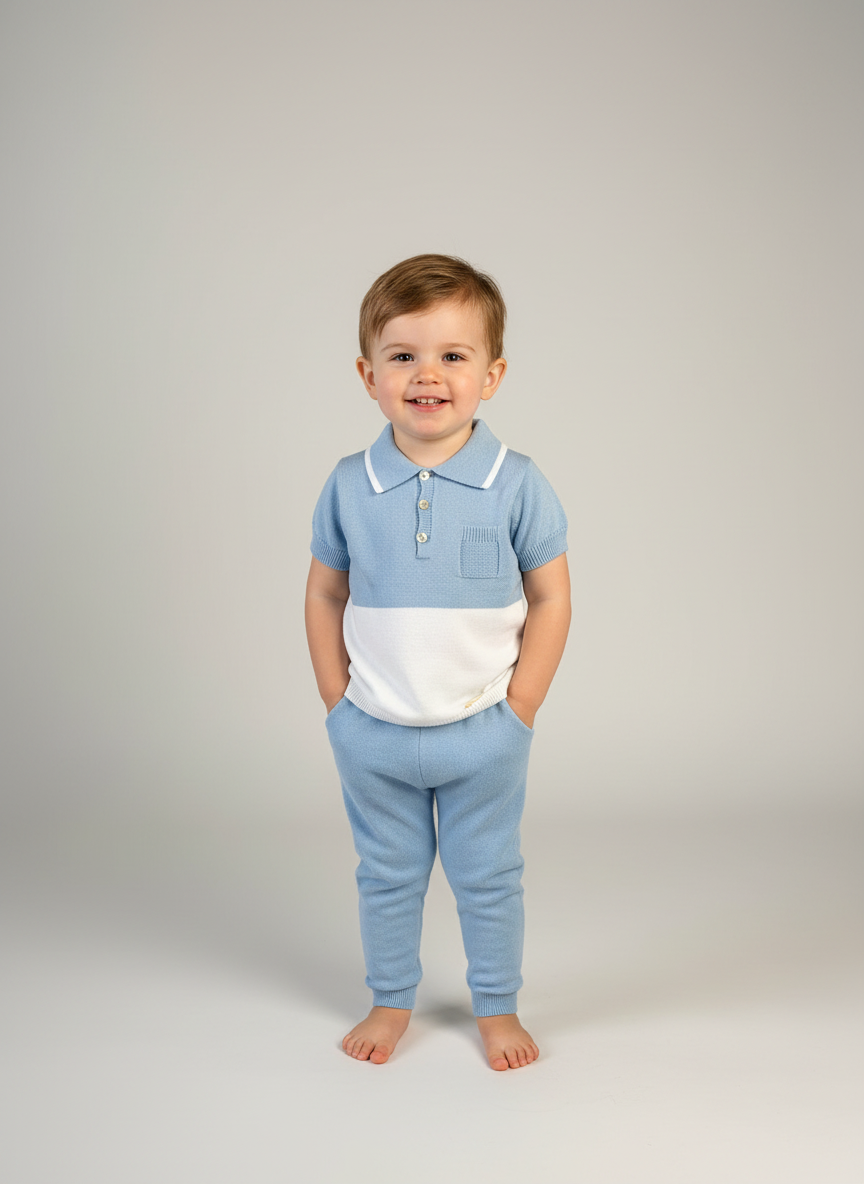 White and Blue Polo Top and Leggings 7068