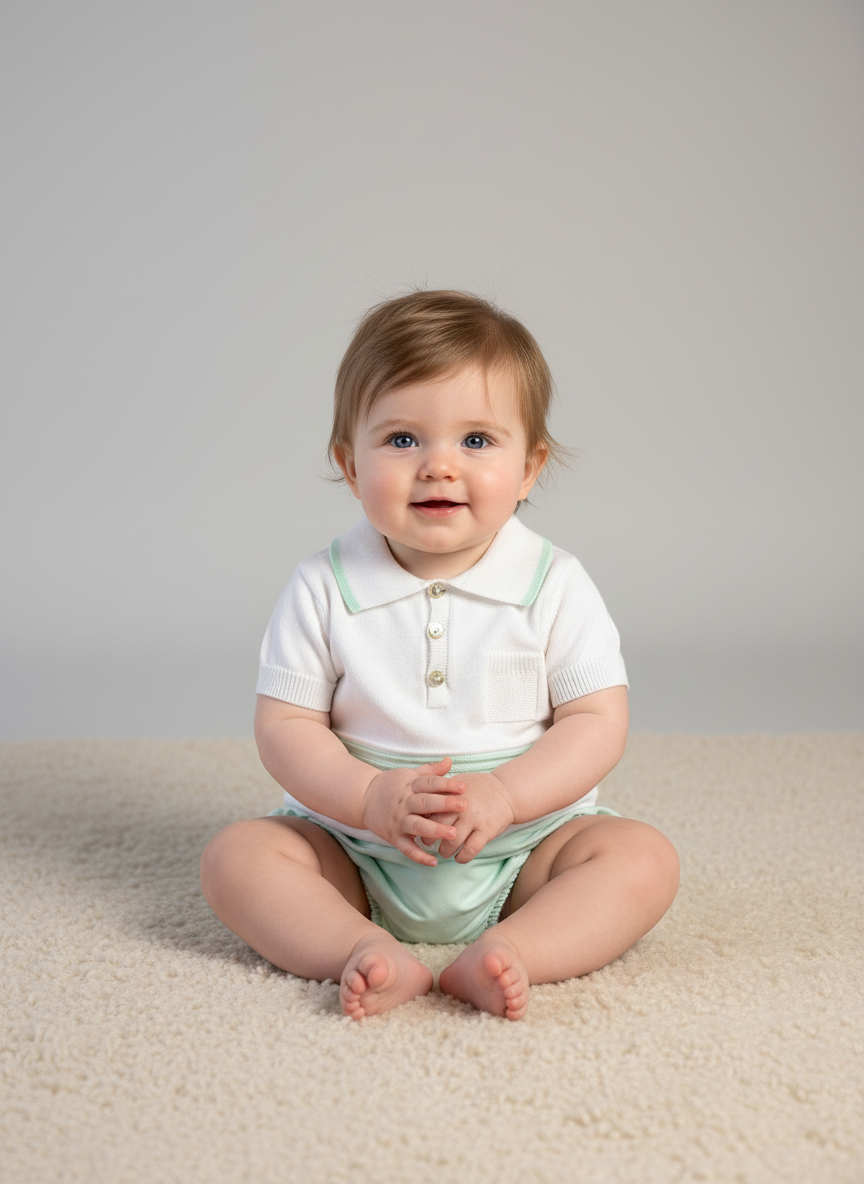 White Polo Top and Mint Green Shorts 7084