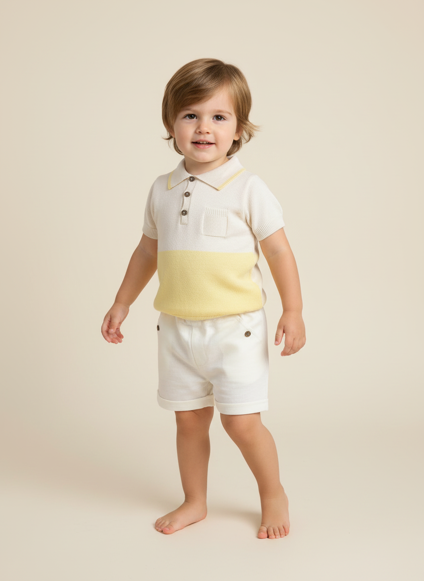 Lemon and Ivory Polo Top and Long Shorts 7064