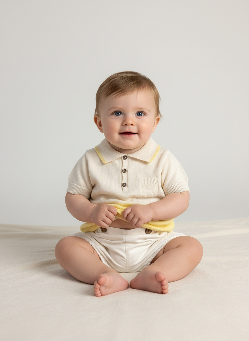 Lemon and Ivory Polo Top and Shorts 7063
