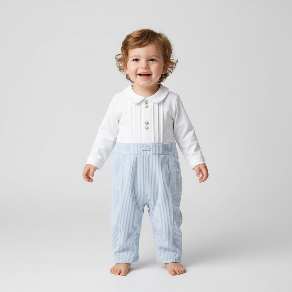 White and Blue Corduroy Romper 9655