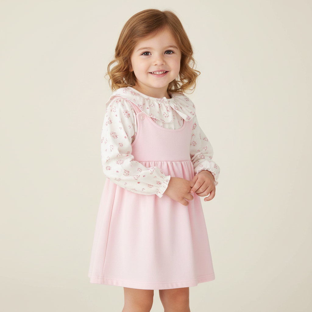Babidu | Girls Pink Dress and Floral Blouse