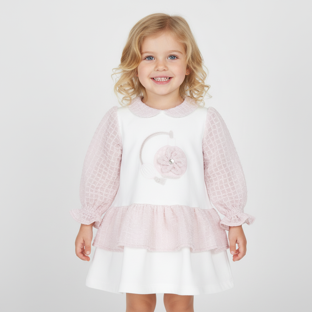 White Dress with Blush Pink Details 9534