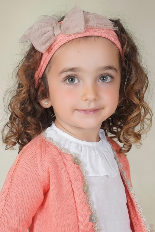 Rahigo SS26 girls salmon headband with camel tulle bow 