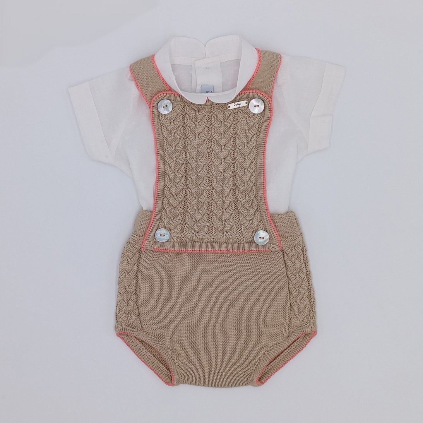 Rahigo boys camel fine knit romper and white cotton shirt 