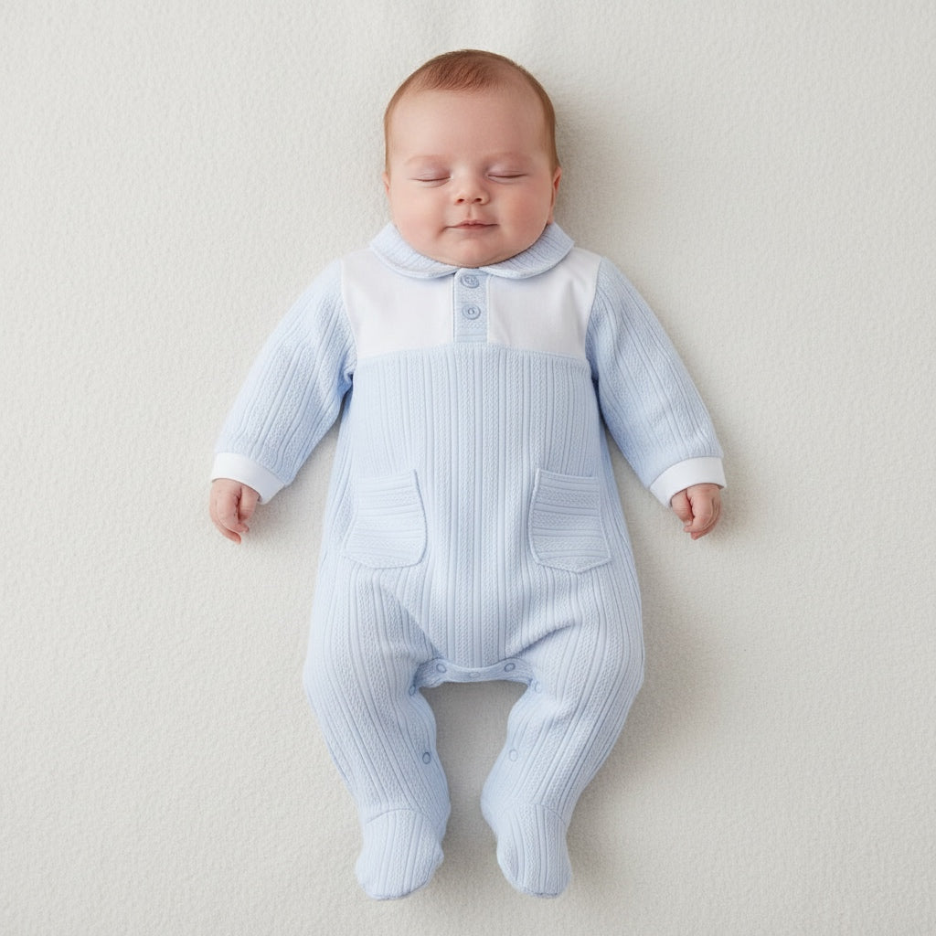 Pastels & Co light ribbed pale blue babygrow 