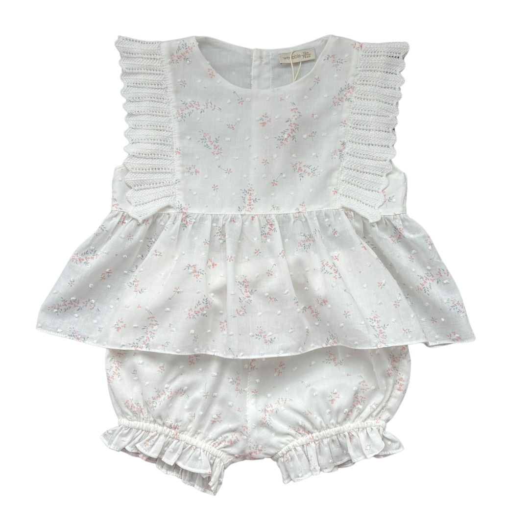 Wedoble girls white top and shorts with pink flowers - Adora Childrenswear 
