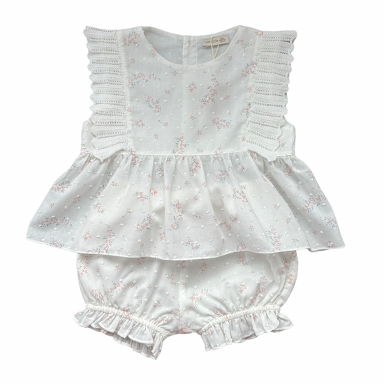 Wedoble girls white top and shorts with pink flowers - Adora Childrenswear 