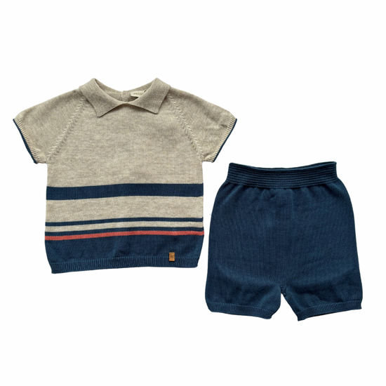 Beige boys polo top and shorts set - Adora Childrenswear