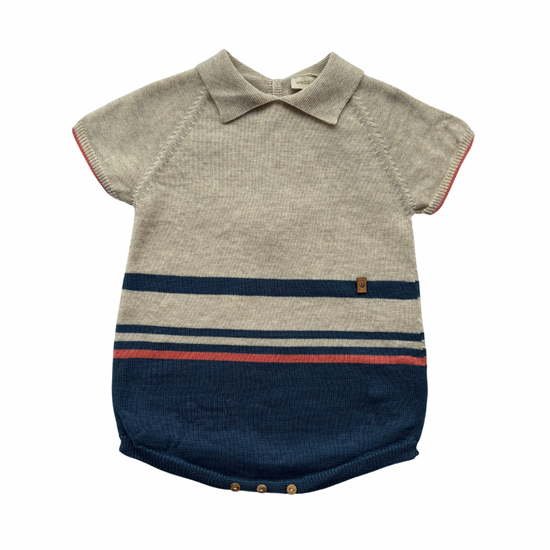 Wedoble baby boys beige and indigo romper - Adora Childrenswear