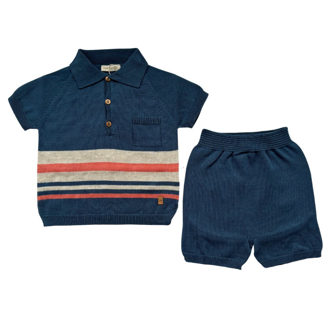 Boys polo and shorts set in blue and beige - Adora Childrenswear 