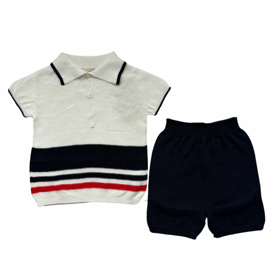 White and navy polo top and shorts for boys - Adora Childrenswear 