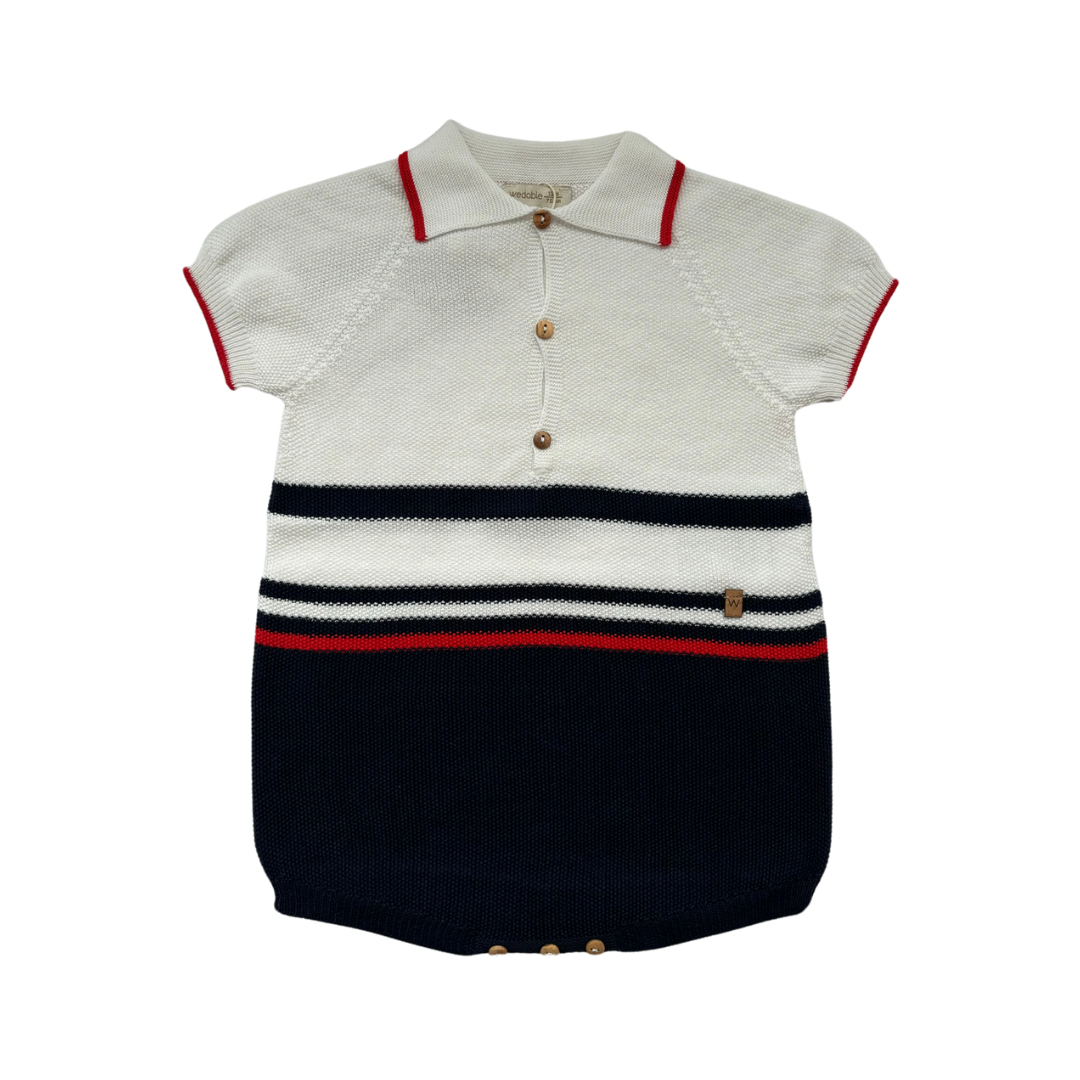 Wedoble baby boys classic white and navy romper - Adora Childrenswear 