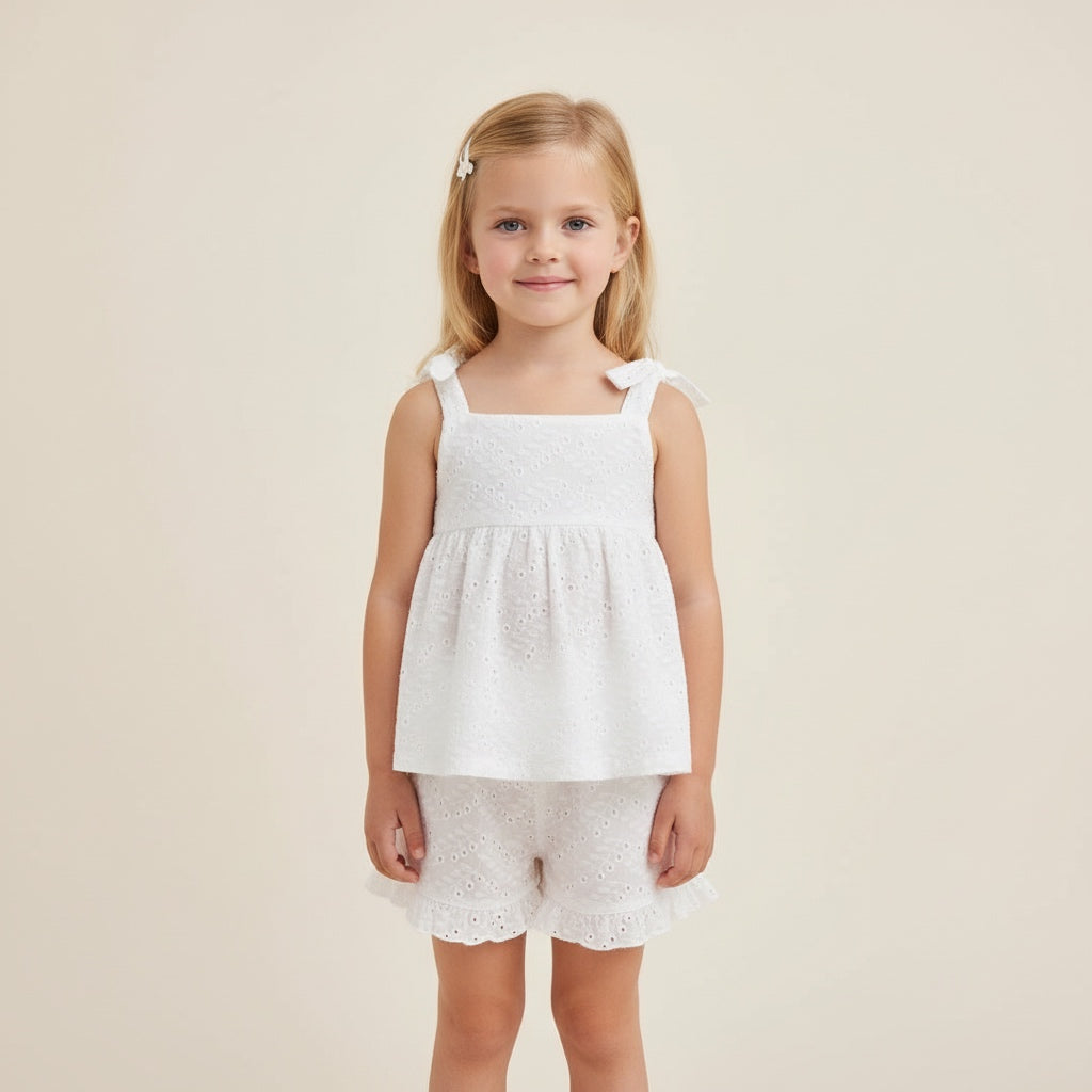 White broderie anglaise shorts set 