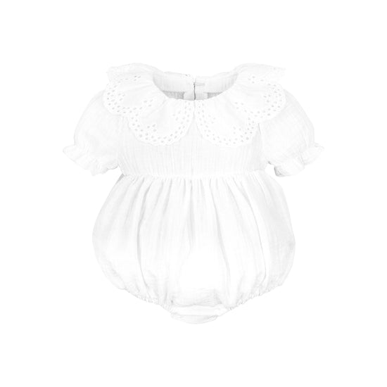 Baby girls ivory romper with scalloped collar by Jamiks - Adora Childrenswear 