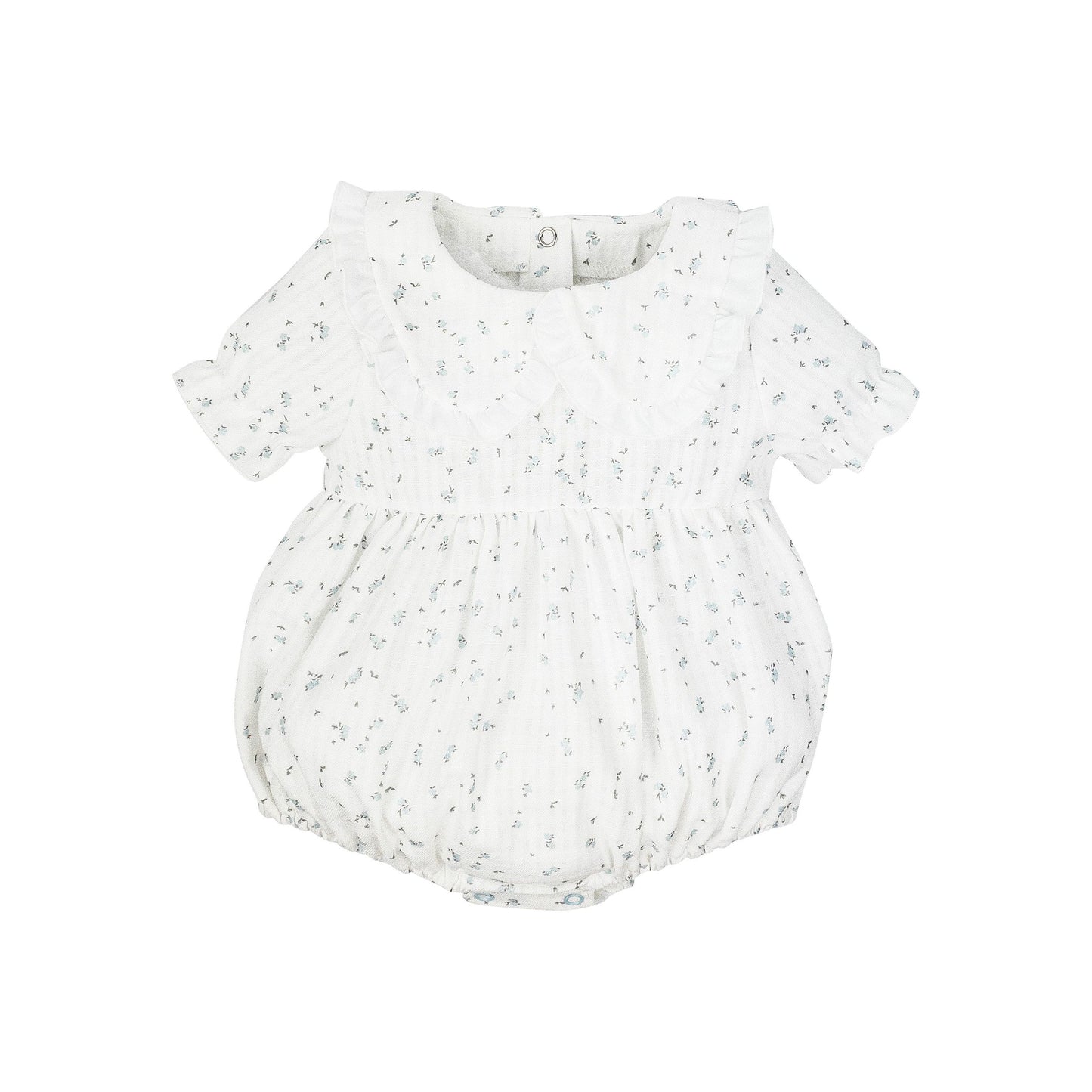 Ivory and blue floral cotton romper for baby girls by Jamiks - Adora Childrenswear 