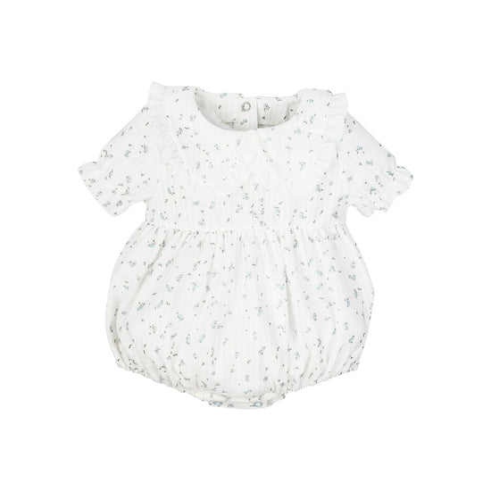 Ivory and blue floral cotton romper for baby girls by Jamiks - Adora Childrenswear 
