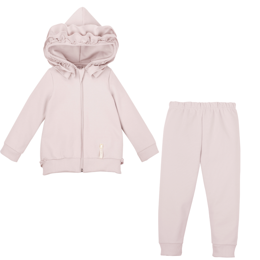 Girls pink tracksuit with ruffles by Jamiks - Adora Childrenswear 