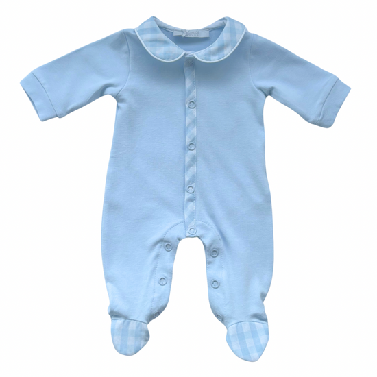 Coccode baby blue baby grow with check collar - Adora Childrenswear