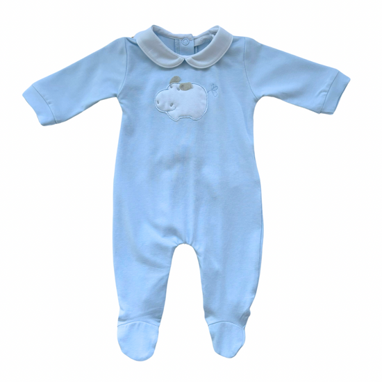 Designer pale blue baby grow - Adora Childrenswear