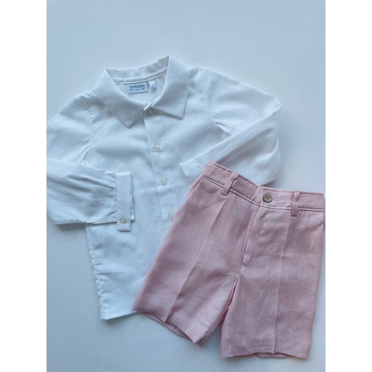White Shirt And Salmon Linen Shorts 340 - Lala Kids 