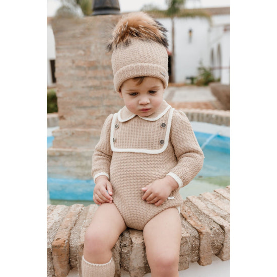 Rahigo baby boys camel and cream knitted romper - Adora Childrenswear