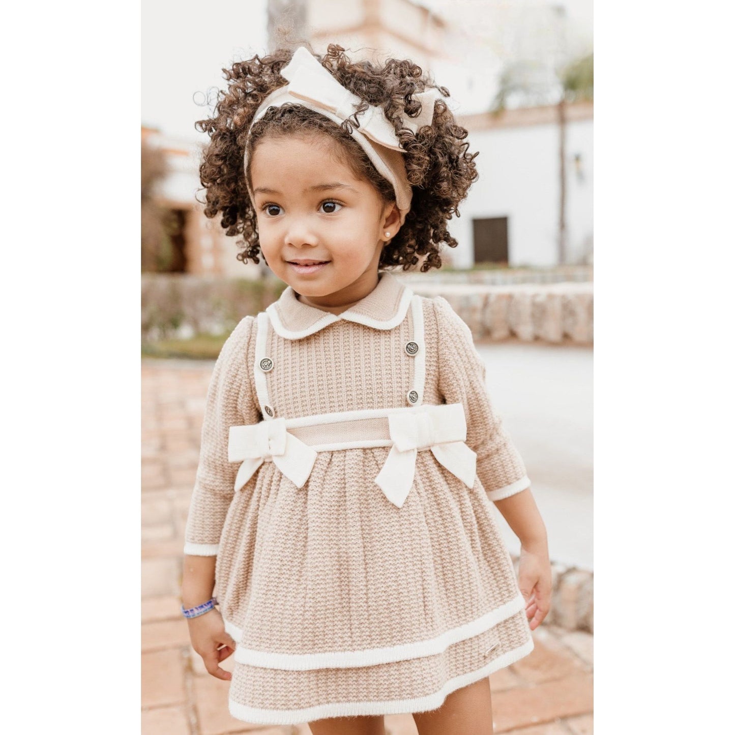 Baby girls Rahigo dress and knickers in camel and cream new for Winter 2024