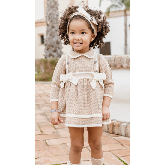 Baby girls Rahigo dress and knickers in camel and cream - Adora 