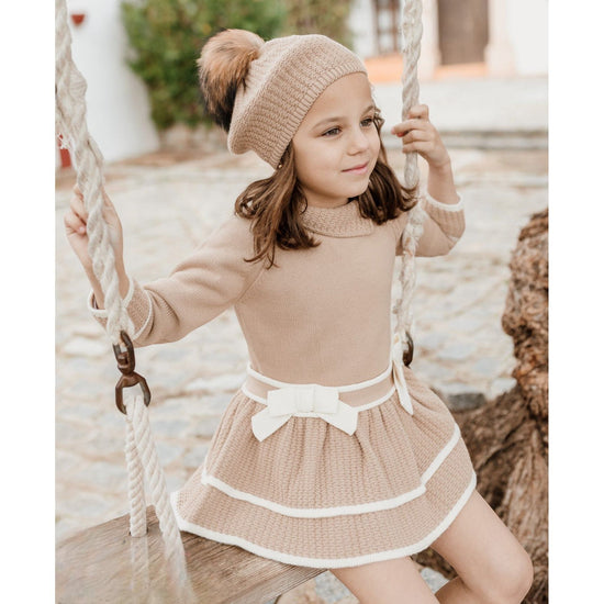 Girls camel and cream knitted dropwaist dress by Rahigo 