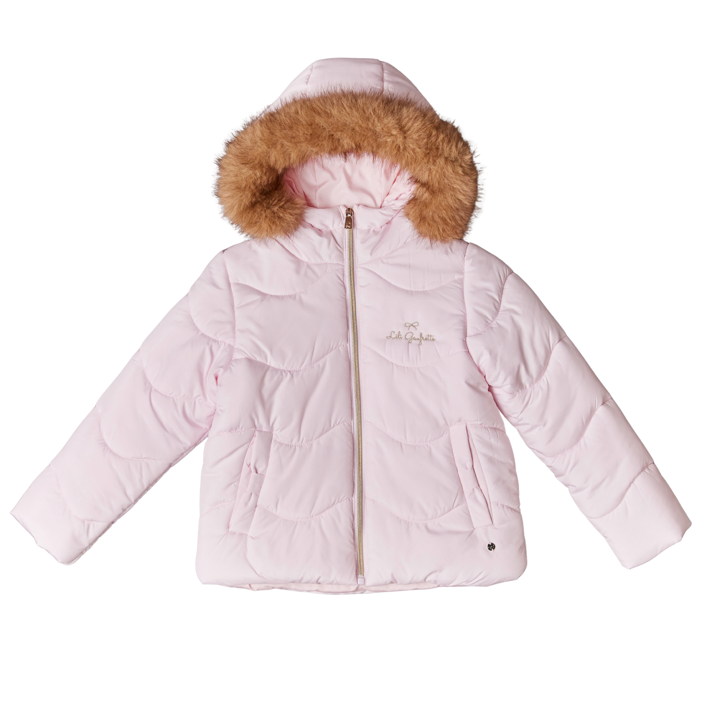 Lili Gaufrette pink padded coat with faux fur hood 